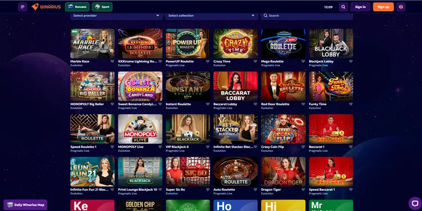 Live Dealer Casino Games at Winarius Casino