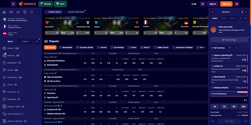 Sports at Winarius Casino  