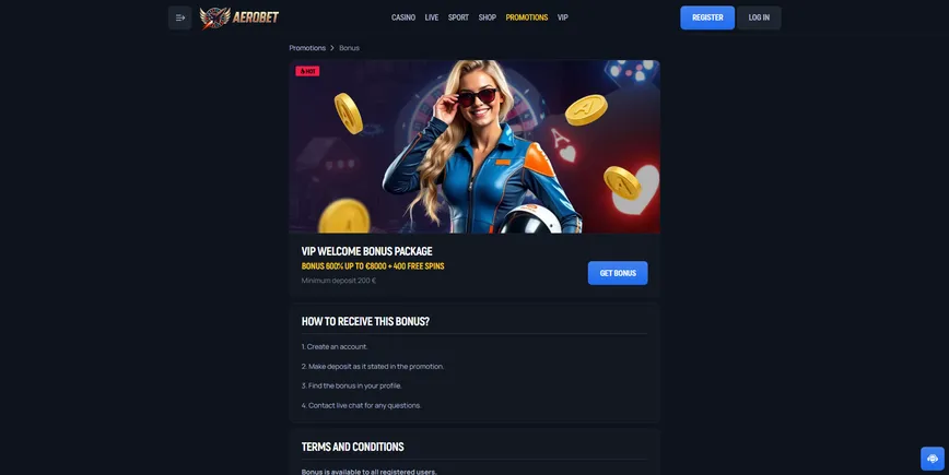 Pacote de Bônus de Boas-Vindas VIP no Cassino Aerobet
