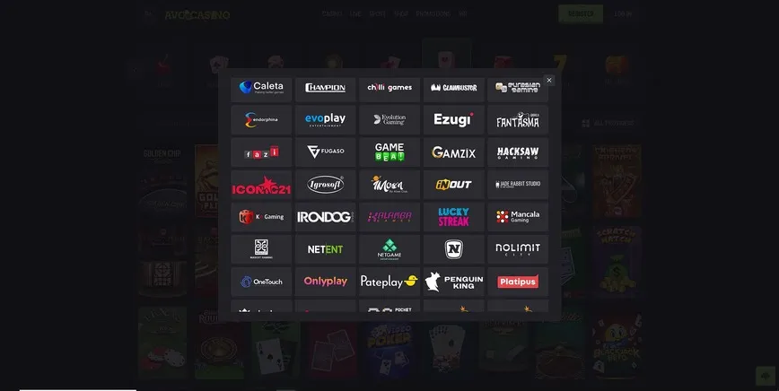 Proveedores de software en Avo Casino