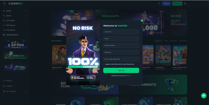 Registration at Casinok Casino