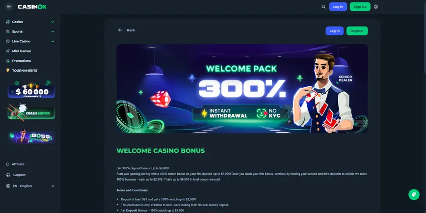 Casinok Casino Welcome Bonus