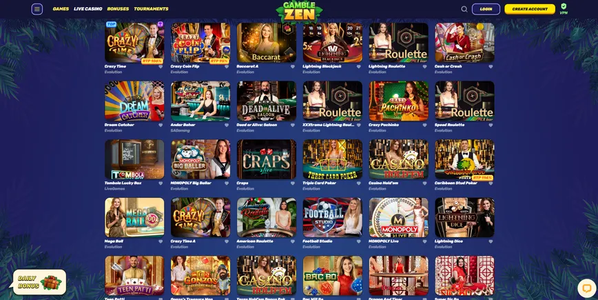 Live Dealer Casino Games at Gamblezen Casino