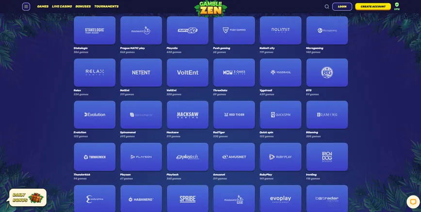 Fournisseurs de logiciels sur Gamblezen Casino