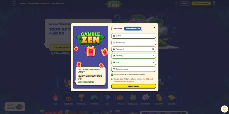 Inscription sur Gamblezen Casino