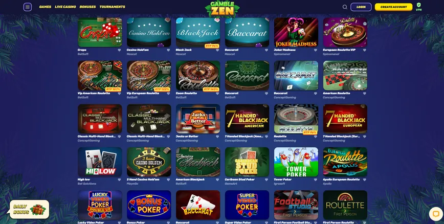 Jeux de table sur Gamblezen Casino