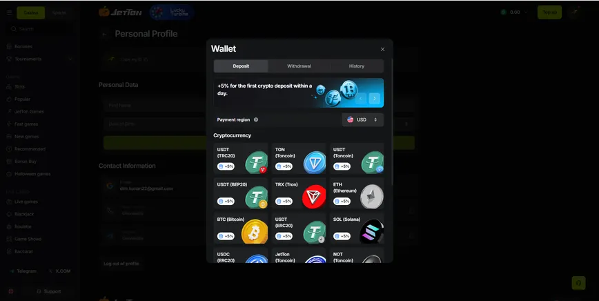 Payment Options at JetTon casino