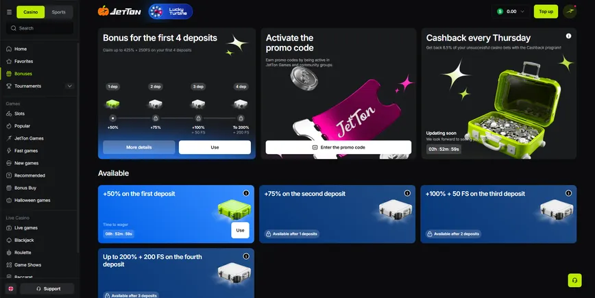 Promotions and Bonuses at JetTon casino