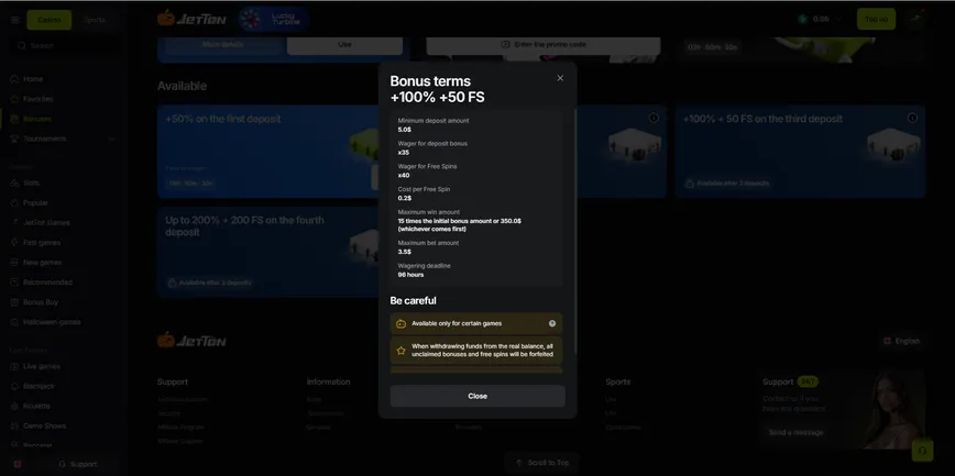 Third Deposit Bonus at JetTon Casino