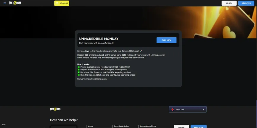 Segunda-feira Spincreíble no Cassino Betzino