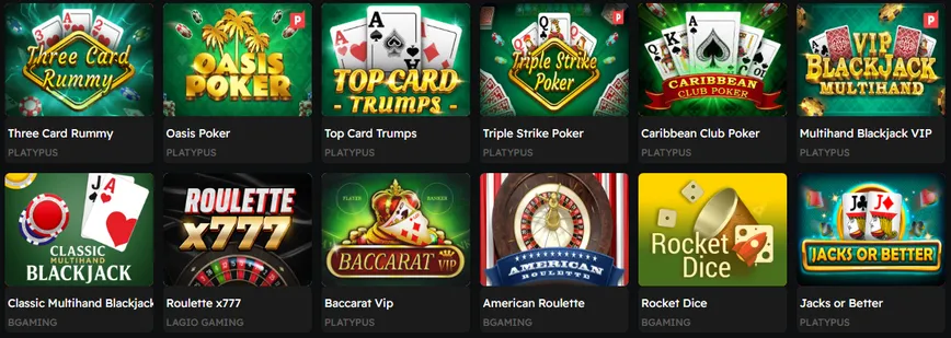 Jogos de Mesa no Casino Betzino