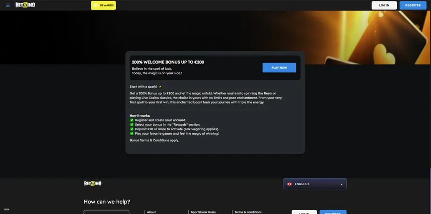 Bônus de Boas-Vindas do Casino Betzino