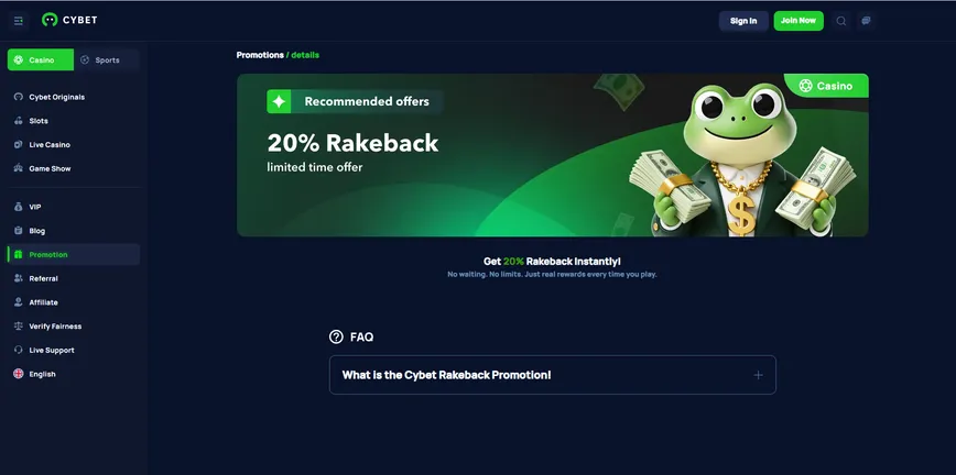 Rake Bonus at Cybet casino