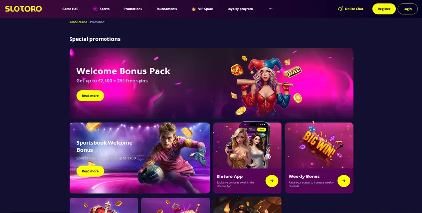 Promotions and Bonuses at Slotoro Casino