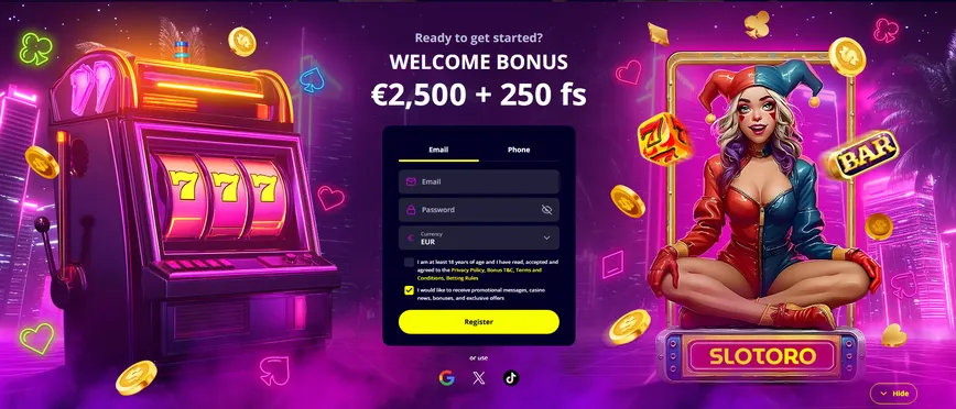 Registration at Slotoro Casino