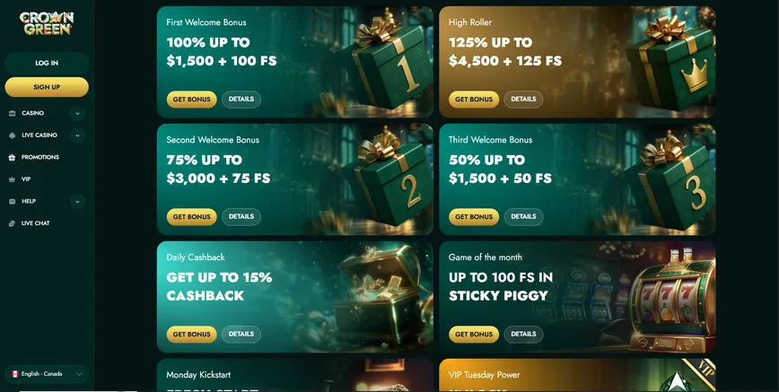 Bonos y promociones en Crowngreen Casino