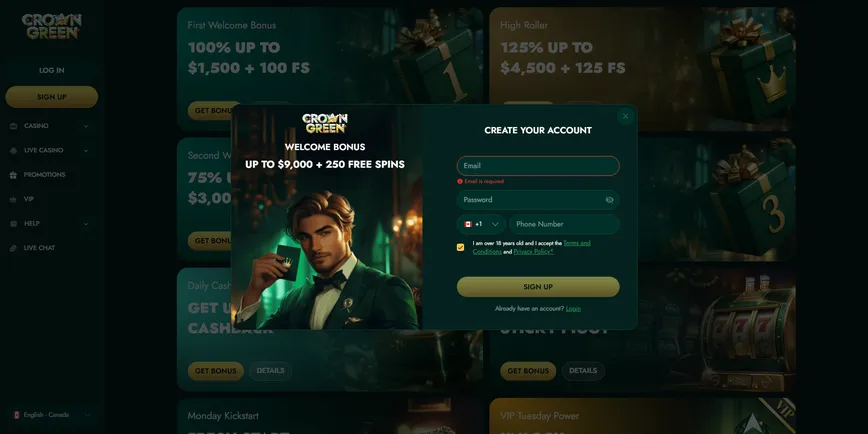 Registro en Crowngreen Casino