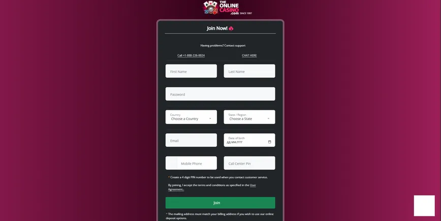 Registration at The Online Casino 