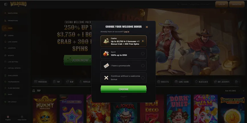 Registration at Wildsino Casino