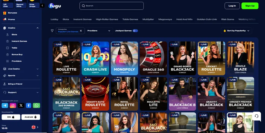 Jogos de Cassino com Dealer Ao Vivo no Fugu Casino