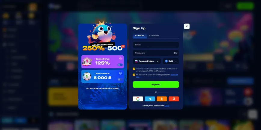 Registration at Fugu Casino