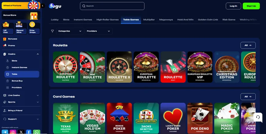 Jogos de Mesa no Fugu Casino
