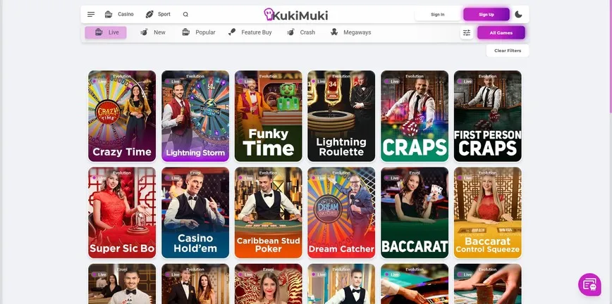 Jogos de Casino com Dealer ao Vivo no KukiMuki Casino