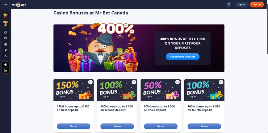 Promotions and Bonuses at Mr Bet Casino