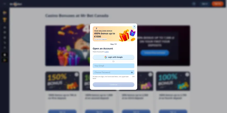 Registration at Mr Bet Casino