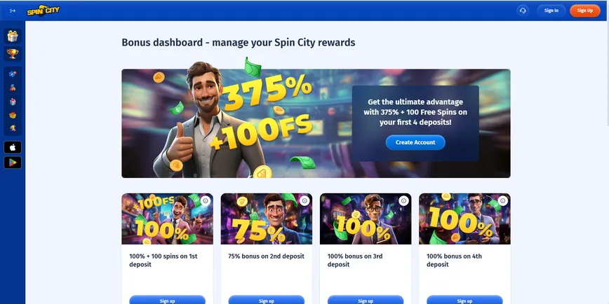Promotions and Bonuses at Spin City Casino