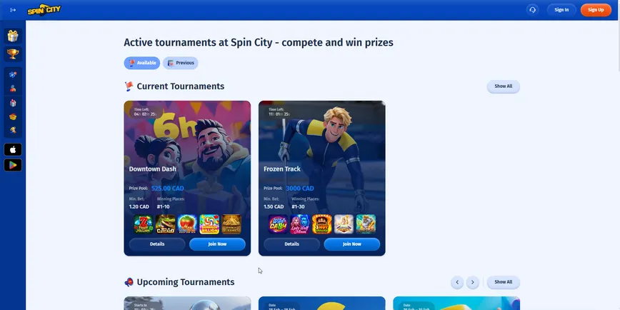 Tournaments and Races at Spin City Casino