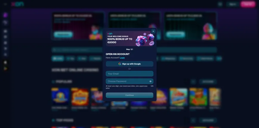 Registration at Xon Bet Casino