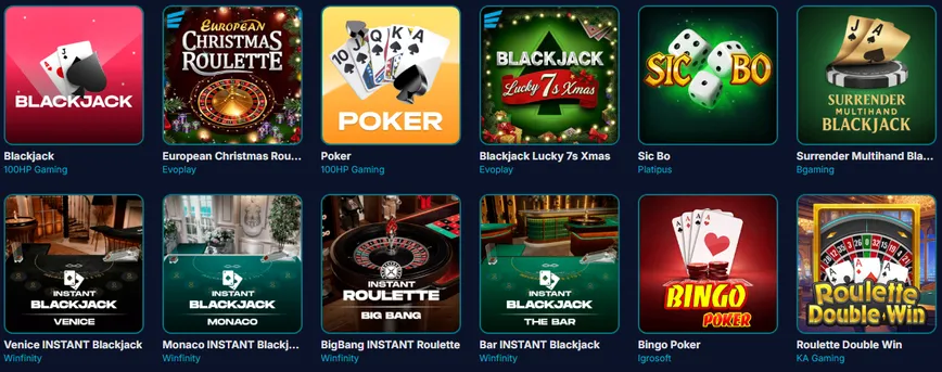 Jeux de table au Casino Xon Bet