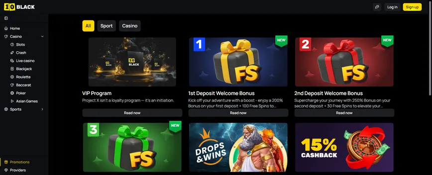 Promotions et Bonus sur 10 Black Casino