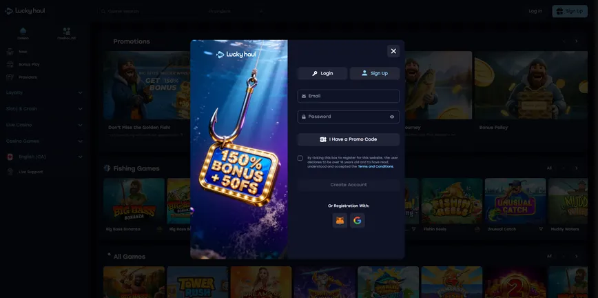 Registration at LuckyHaul Casino
