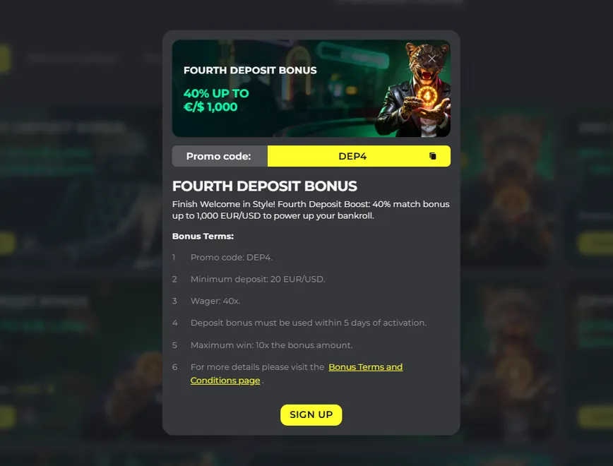 Fourth Deposit Bonus at Bet Primeiro Casino