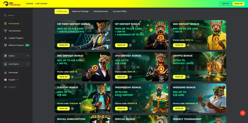 Promotions and Bonuses at Bet Primeiro Casino