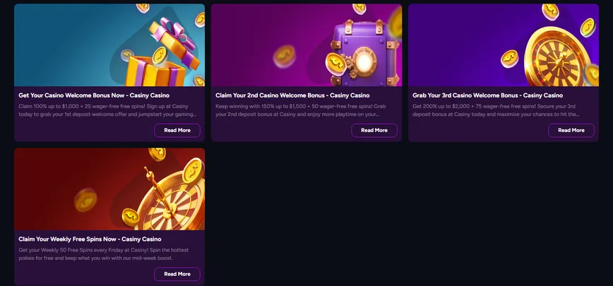Promotions and Bonuses at Casiny Casino