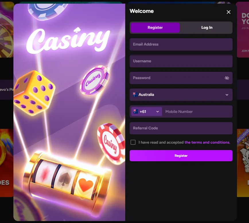 Registration at Casiny Casino