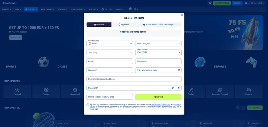 Registration at Fairpari Casino