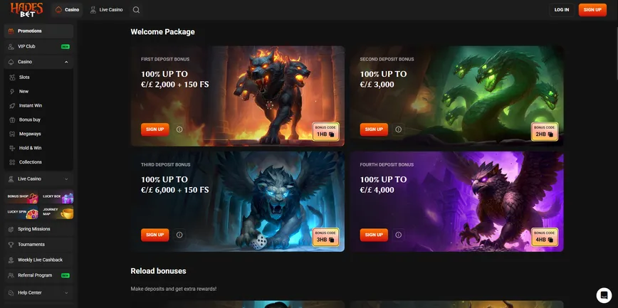 Hadesbet Casino Bonuses and Promotions