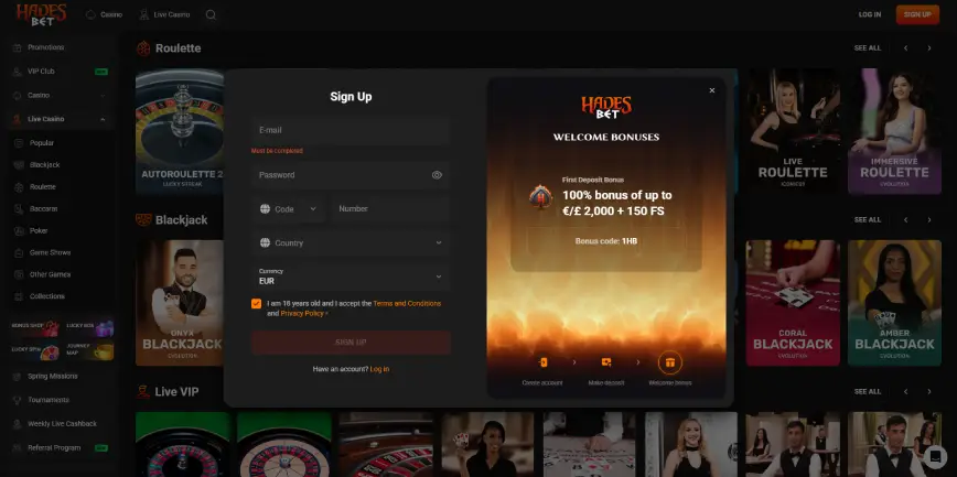 How to Register at Hadesbet Casino