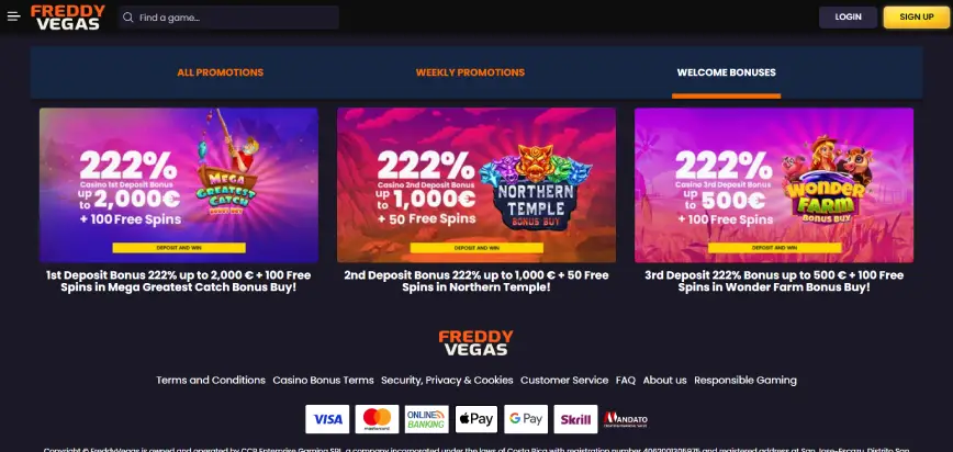 Casino Welcome Bonus at Freddy Vegas
