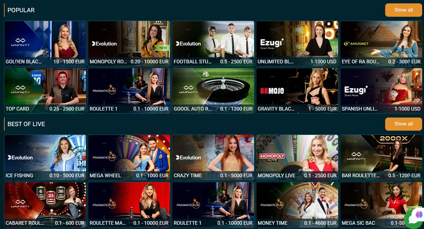 Live Dealer Games at Coldbet Casino