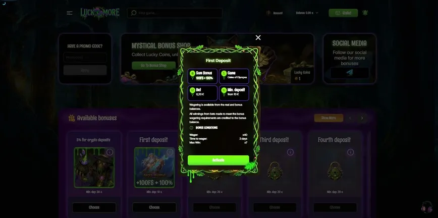 First Deposit Bonus at LuckMore Casino