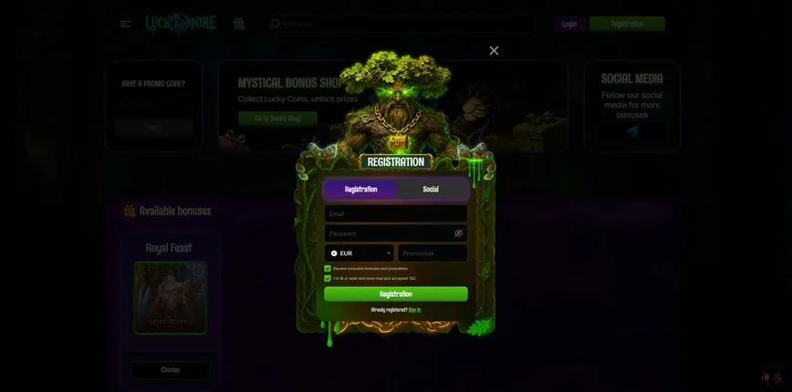 How to Register at LuckMore Casino