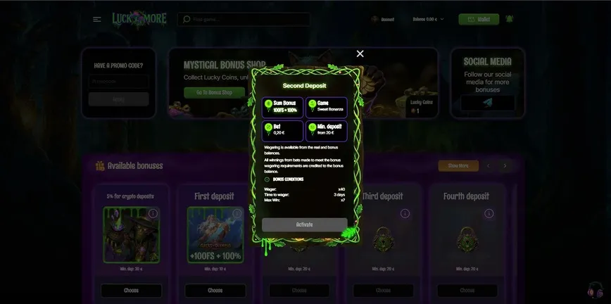 Second Deposit Bonus at LuckMore Casino