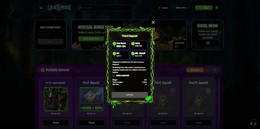 Third Deposit Bonus at LuckMore Casino