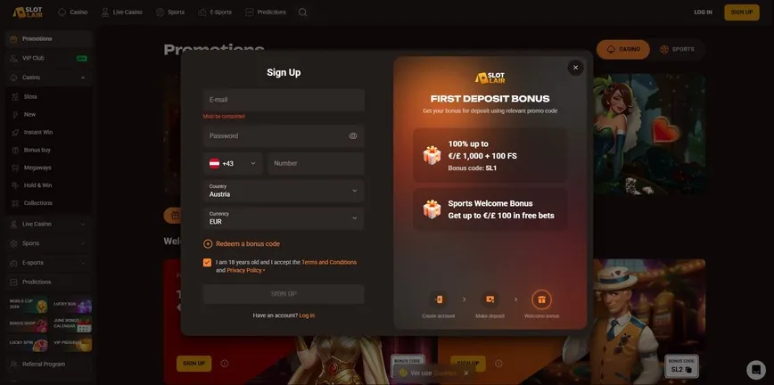 How to Register at SlotLair Casino