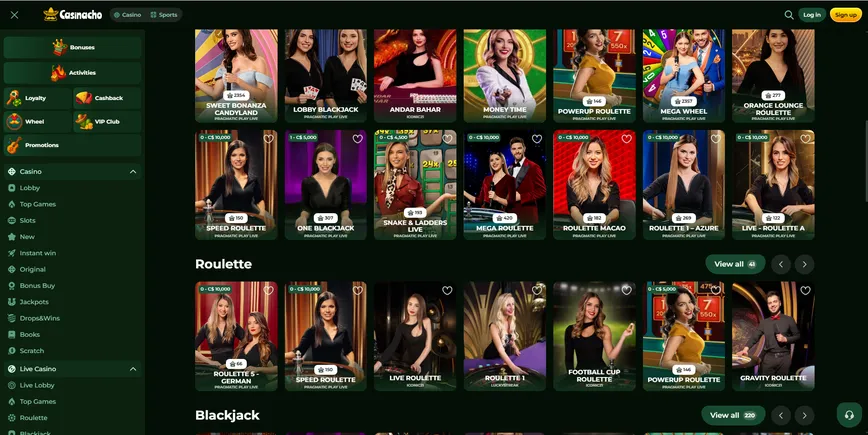 Live Dealer Games at Casinacho Casino